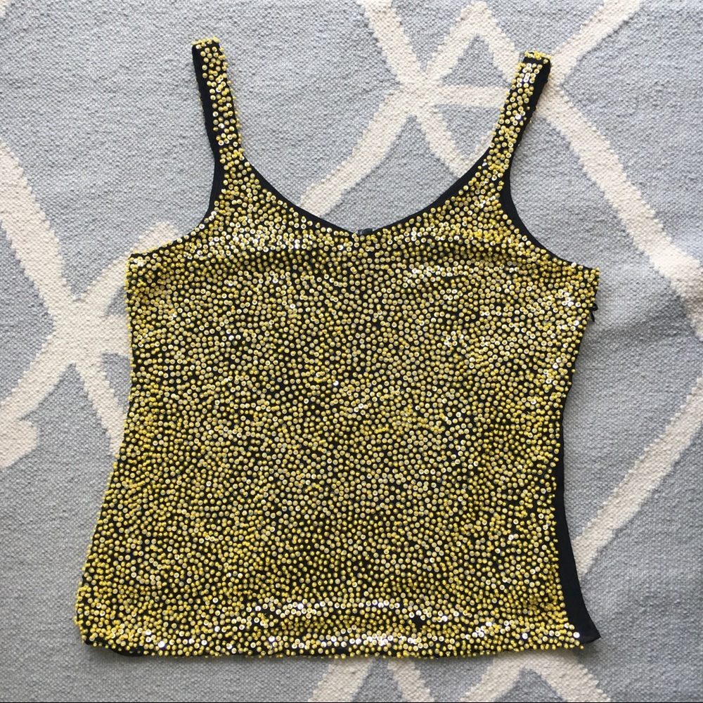 Aqua / Black & Yellow Sequined Tank / Large